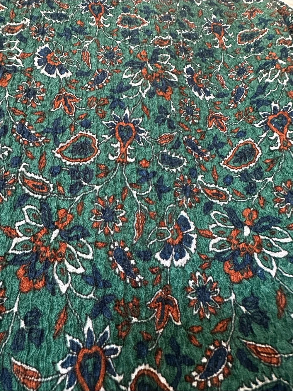 Loft Floral Paisley Crinkle Textured Half Puff Sleeve Blouse Top Size MP